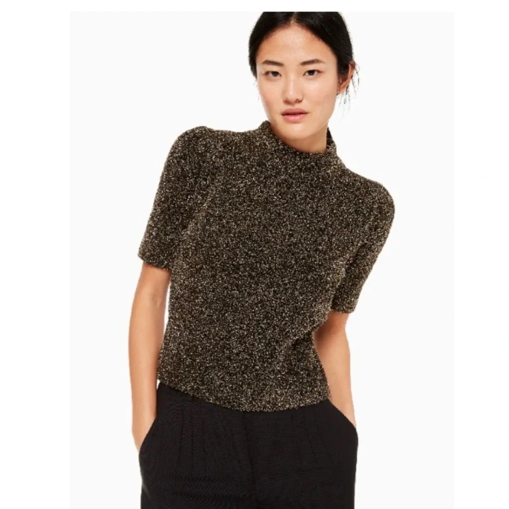 Kate Spade Dashing Beauty‎ Metallic Knit Top Women's XS Fuzzy Chic Glam Preppy